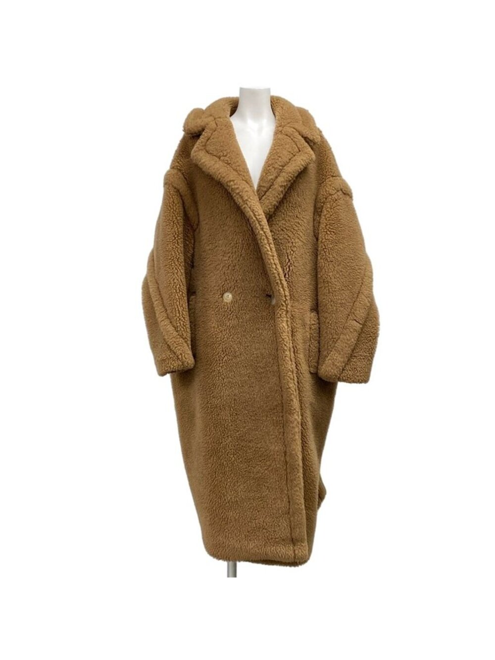 Max Mara Coat Teddy Bear Brown Long Sleeve Camel Silk Winter